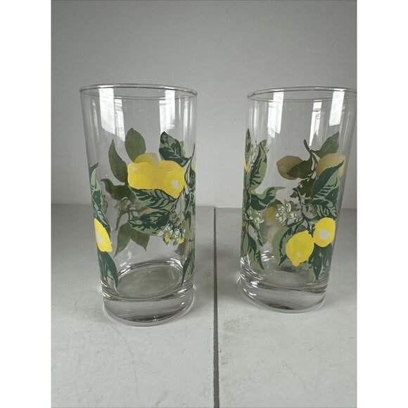 Vtg Libby Pair Of Lemons On Tree Limbs Glasses Pint  Tumbler - Picture 2 of 3